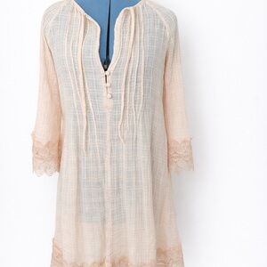 Anthropologie Pale Peach Gauze Peasant Dress